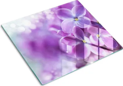 Produktbild von Tulup Glas Herdabdeckplatte Glaskeramikkochfeld-Abdeckung Spritzschutz Glasabdeckplatte Kochplattenabdeckung und Schneidebrett - Einteilig - 60x52 cm Lila Blumen