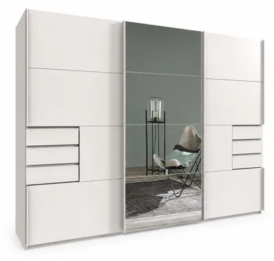 Produktbild von Schwebetürenschrank Kleiderschrank 3-türig 270 cm Weiß mit Spiegel und Schubkästen / 22613