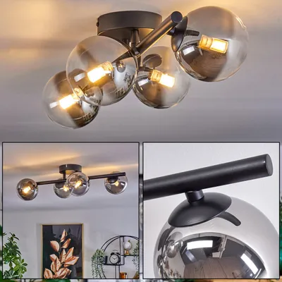 Produktbild von Isorella Deckenlampe aus Metall/Glas in Schwarz/Rauchfarben/Klar