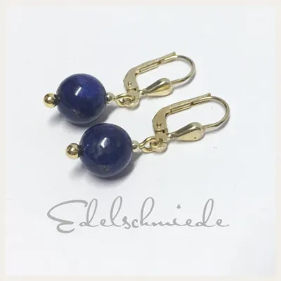 Produktbild von Edelschmiede925 Kugelohrhänger Silber 925 vergoldet mit LapisLazuli 8mm
