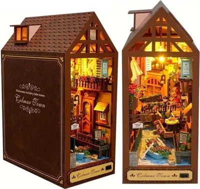 Image de Habarri | DIY Book Nook - La ville de Colmar - Puzzle 3D - Kit maison miniature avec meubles et lumière LED - Kit coin de livre