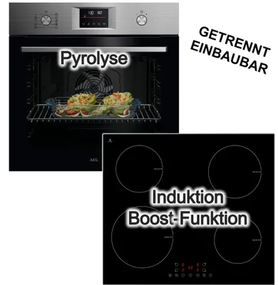 Produktbild von Herdset AEG Backofen Pyrolyse SurroundCook + Induktionsfeld PKM Booster TouchControl