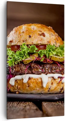 Produktbild von Bild auf Leinwand - Leinwandbild - Amerikaner Hamburger Essen Barbecue - 55x100cm - Wand Bild - Wanddeko - Leinwanddruck - Bilder - Kunstdruck - Leinwand bilder - Wandkunst - PA55x100-2869