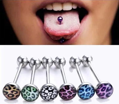 Produktbild von 6 Stück Mixed Leopard Ball Barbell Bar Zungenring Edelstahl Körperschmuck