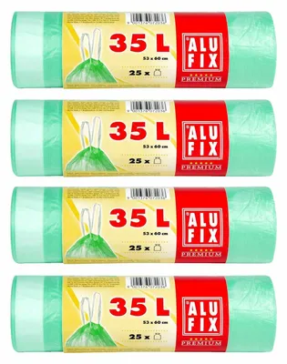 Produktbild von 200x ALUFIX Müllsäcke Müllbeutel mit Zugband 35L HDPE grün 53 x 60 cm