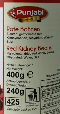Produktbild von Punjabi - Rote Kidney Bohnen 240gr Abtropfgewicht