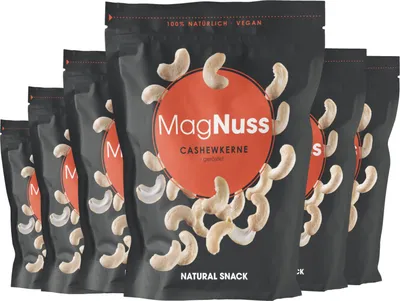 Produktbild von MagNuss Cashews | geröstete, ungesalzene Cashewkerne, 6 x 200g-Vorratspackung | vegan, glutenfrei