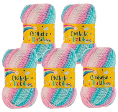 5 x 100g Farbverlaufsgarn Cicibebe Batik Strickgarn Winterwolle Häkelgarn mehrfarbig 5 Babywelt