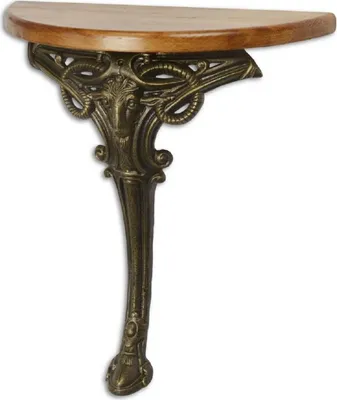 Produktbild von Casa Padrino Barock Beistelltisch Hellbraun / Bronze 63 x 31 x H. 65,5 cm - Halbrunder Tisch mit Holzplatte und Gusseisen Bein - Barock Wandtisch