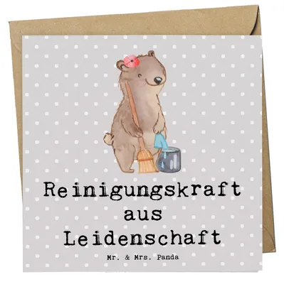 Produktbild von Mr. & Mrs. Panda Klappkarte Reinigungskraft Leidenschaft - Grau Pastell - Geschenk, Glückwunschkarte, Jubiläum, Grußkarte, anlasskarte, doppelkarte, faltkarte