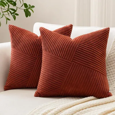 Produktbild von Cord Kissenbezüge 2er Set Windmühlenstreifen 50x50cm Dunkelrost