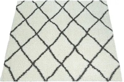 Produktbild von Teppich Wohnzimmer Creme Weiß Weich Groß Shaggy Flokati Rauten Muster Hochflor Grösse 80x150 cm