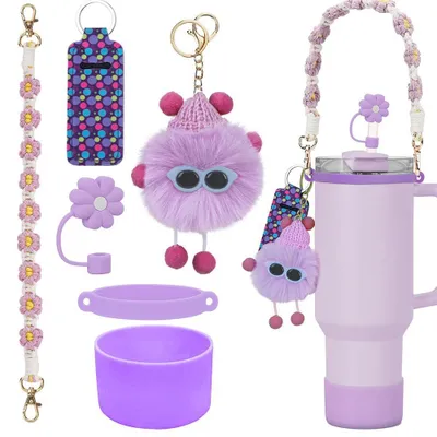 6-teiliges Becher-Accessoire-Set mit Blumen-Anhänger