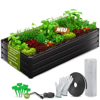 Produktbild von TTL GARDEN Meadow L Flat Hochbeet 180x90x30cm Metall Anthrazit verzinkt, KI-generiertes Bild