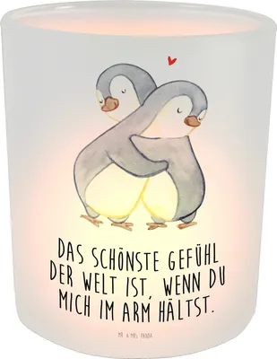 Produktbild von Mr. & Mrs. Panda Windlicht Draußen Pinguine Kuscheln - Transparent - Geschenk, Valentinstag, Outdoor, für Frauen, Klein, Freundin, Mitbringsel, Hochzeitstag, dekolicht