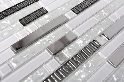 Produktbild von Handmuster Mosaikfliese Transluzent Edelstahl weiß Verbund Glasmosaik Crystal Stahl weiß Glas MOS67-GV498_m