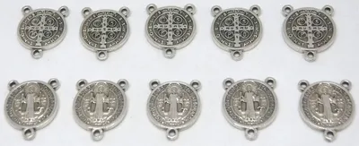 St. Benedikt Kreuz für Rosenkranz, 10 Stk., 1,8 cm, silber