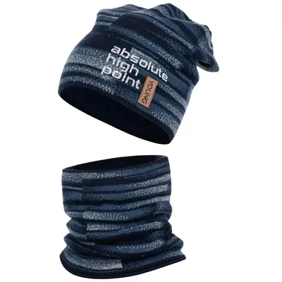 Produktbild von Wintermütze Strickmütze Strickschal 2er Set Winterset Jungen Kinder 6-12 Jahre, Blau-Grau