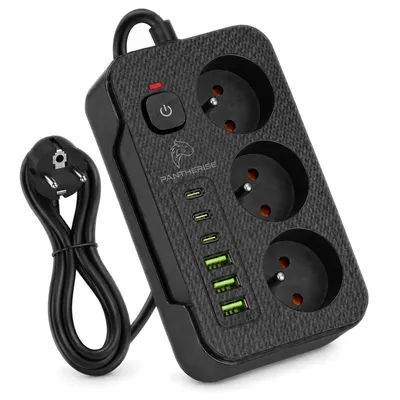Produktbild von PANTHERISE X LINE 343 Steckdosenleiste 9in1 3×250V 3×USB-A 3×USB-C 3m 2500W