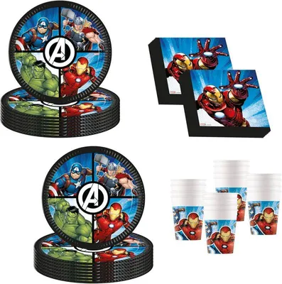 Produktbild von Avengers Partyset Kindergeburtstag Einweggeschirr Geburtstag Teller Becher Servietten