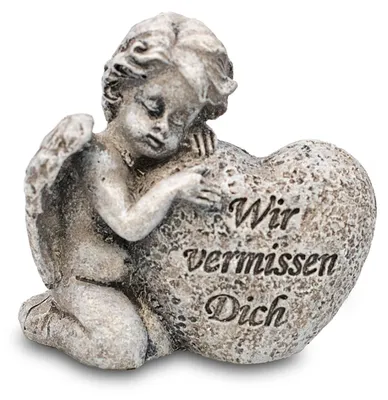 Produktbild von Grabengel mit Herz Wir vermissen Dich Polyresin Grau ca. 6 cm Grabdeko