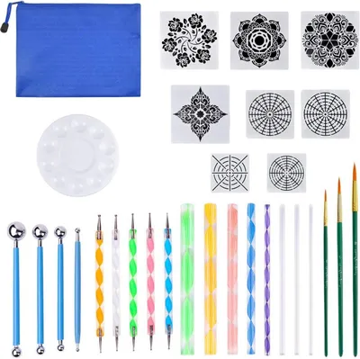 Imagen del producto de Juego de herramientas para puntillismo, de 30 piezas, que incluye plantillas de mandalas y bolígrafos, ideal para la pintura de mandalas