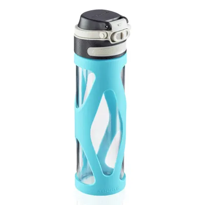 Produktbild von Leifheit Trinkflasche Glas Flip light blue, Getränkeflasche, Glas, PP, Silikon, Transparent, Blau, 600 ml, 3259