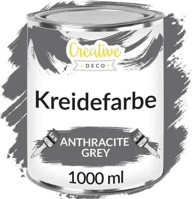 Obrázok produktu pre Creative Deco Kriedová farba Sivá Antracit | 1000 ml | Matný a umývateľný | Ideálny na renováciu nábytku, dekoráciu a decoupage | Možný efekt opotrebenia a prechodu