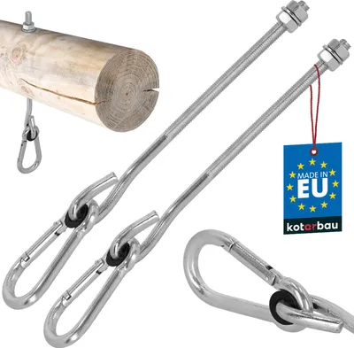 Produktbild von KOTARBAU® 2er Set Schaukelhaken mit Karabinerhaken M10 230 mm verzinkter Stahl Schaukelhaken für Holzbalken Karabinerhaken Schraubhaken Schwerlasthaken