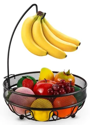 Produktbild von Obstkorb mit Bananenhalter - Stilvoller Metallaufbewahrungskorb für die Küche