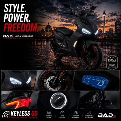 Produktbild von Motorroller 50 ccm Burnout BAD s 45 km/h Roller Euro 5+ Matt-Schwarz