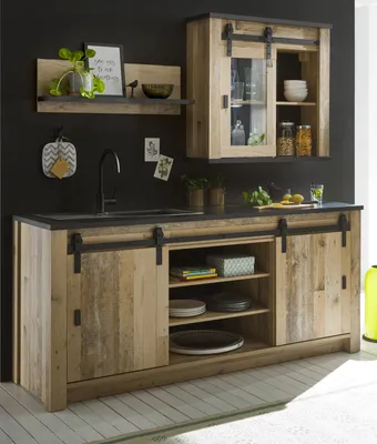 Produktbild von Küche "Stove" in Used Wood und anthrazit Küchenschrank Set 3-teilig