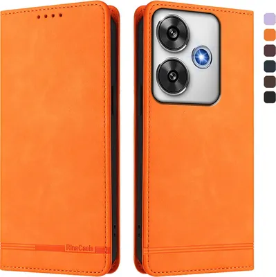 Produktbild von Hülle für Xiaomi Poco F6, Retro Kunstleder Ständer Klapphülle mit Kartenfächer und Magnetische Orange