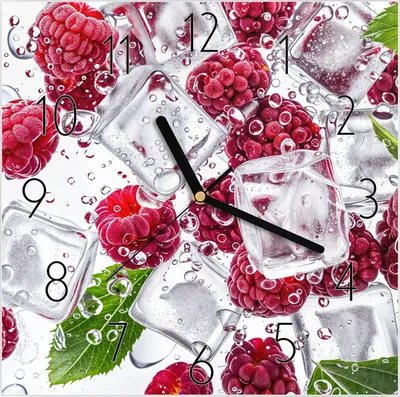 Produktbild von Wanduhr aus Glas mit Motiv Himbeereis- 30 x 30 cm - inkl. Aufhängesystem