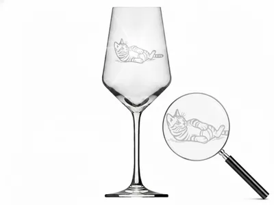 Weinglas mit Katzen-Gravur, 350 ml, spülmaschinenfest