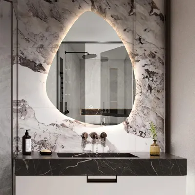 Image de Miroir de salle de bain rétroéclairé 60x80cm LED Design en forme de goutte Vmidur L