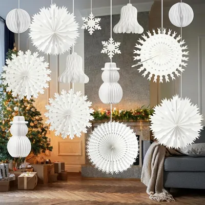 Produktbild von Papier-Schneeflocken Deko Weihnachtsdeko Süße Komplet 14 Stück Weiß