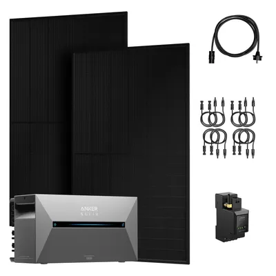 Produktbild von Powerness Balkonkraftwerk mit Speicher Anker SOLIX Solarbank 2 E1600 Pro & 1000W Full Black Bifazial Solarmodule & Anker Smart Meter (0% MwSt)