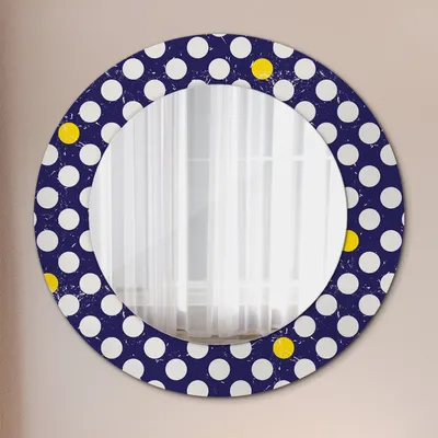 Produktbild von Dekospiegel – Hängespiegel Wandspiegel Spiegel mit Aufdruck – Spiegel – Schlafzimmer - Retro Punkte - Runder: Ø50cm