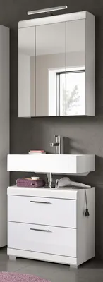 Produktbild von Badmöbel Set 2-teilig "Shawn" in weiß Hochglanz Badkombination 60 x 191 cm