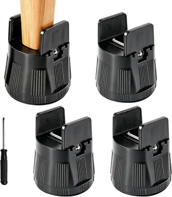 Produktbild von 4 Stück verstellbare Möbelerhöhungen 6-8 cm, mit Schraubklemme für quadratische und runde Stuhlbeine, Tischerhöhungen und Stuhlerhöhungen