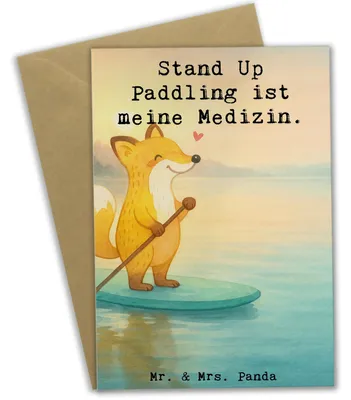 Produktbild von Mr. & Mrs. Panda Grußkarte Fuchs Stand Up Paddling Design - Weiß - Geschenk, Subben, osterkarten, Grußkarten, SUB, einladungskarten, Paddle Boarding, dankeskarten