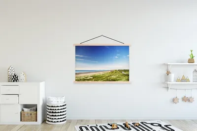 Produktbild von MuchoWow® Textilposter Strand - Düne - Grün 120x80 cm mit holzfarbenen Rahmen - Aufhängeset