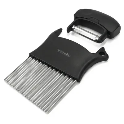 Produktbild von Arendo Wellenschneider, Kartoffelschneider, Edelstahl, 2in1, Wellenmesser, Riffelmesser, integrierter Kartoffelschäler, Aufhängeöse, spülmaschinengeeignet