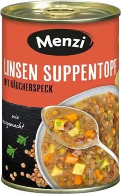 Produktbild von Menzi Linsen Suppentopf mit Räucherspeck, 400g
