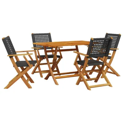 Produktbild von 5-tlg. Garten-Essgruppe Schwarz Poly Rattan und Massivholz