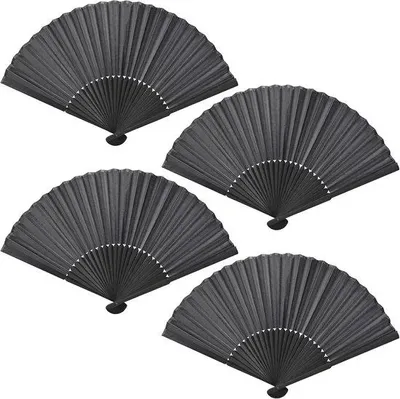 Produktbild von Famanu Faltbare Bambusfächer - Set von 4 schwarzen Stoffhandfächern