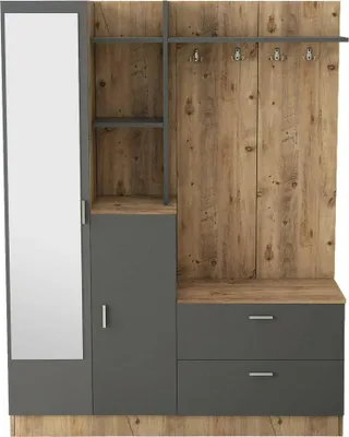 Produktbild von Eingangsmöbel Dmasiell, Moderner Eingang, Wandgarderobe, Multifunktions-Aufbewahrungskonsole, 140x37h182 cm, Eiche und Anthrazit