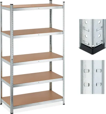 Stehendes Regal 180x100x50 cm, 5 Böden, 1250 kg, Stahl, silber