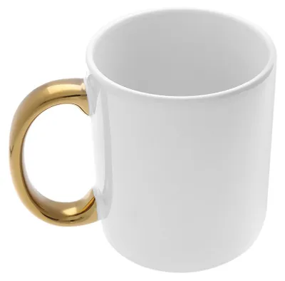Produktbild von MPM-Quality Kaffeetasse Keramik 320 ml Weiß mit goldenem Henkel
